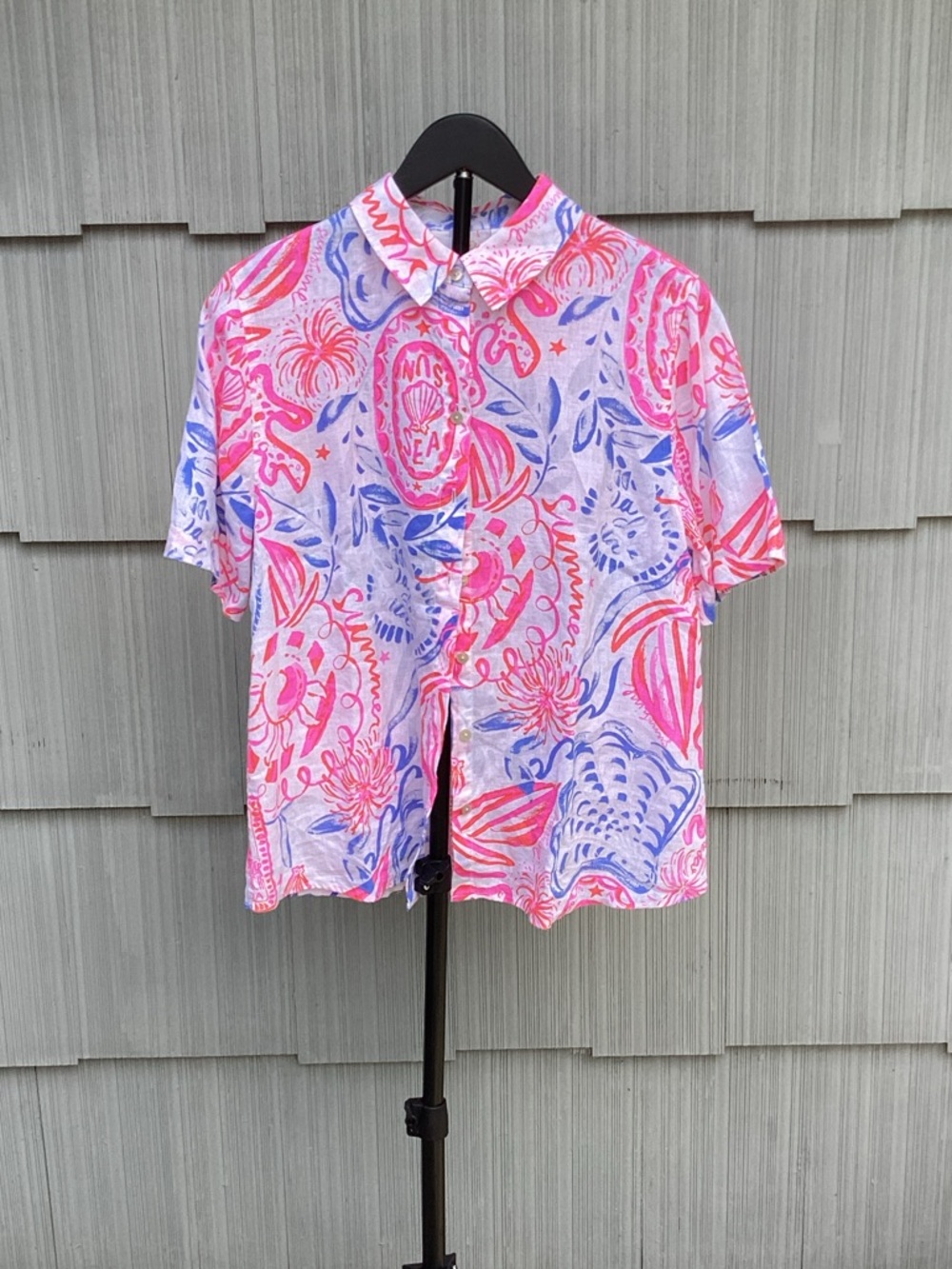 Lilly Pulitzer Pink & Blue Short Sleeve Button-Front Top